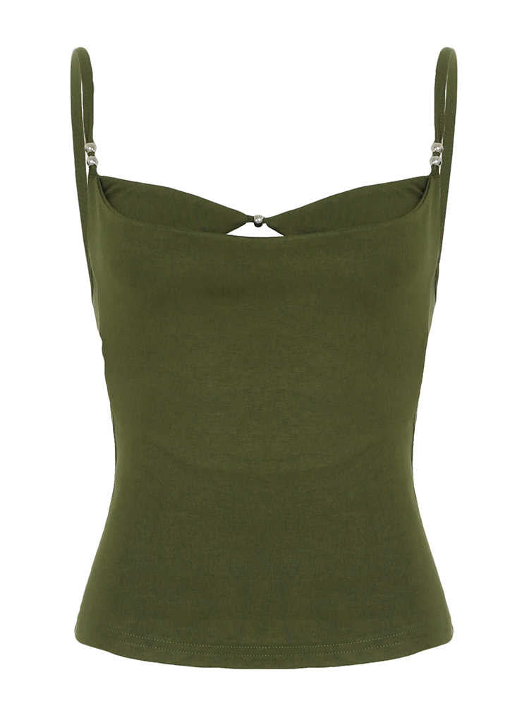 Green Splicing Hollow Tank Top