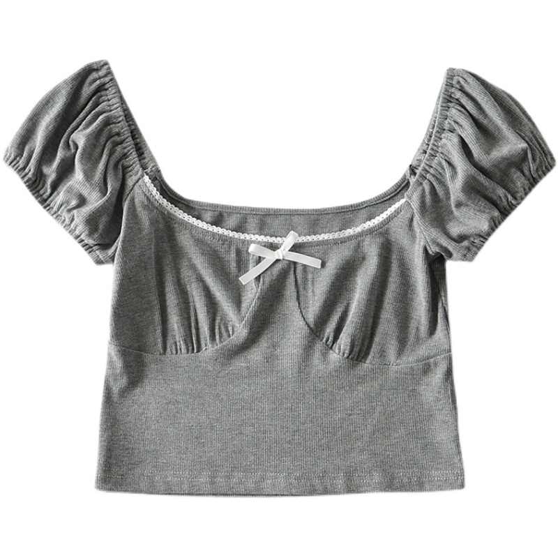 Coquette Puff Sleeve Bow Crop Top