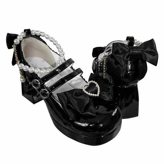 Lolita Bow Pearls Mary Jane Shoes
