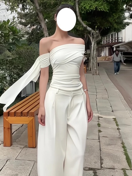 Oblique Shoulder Ribbon Top