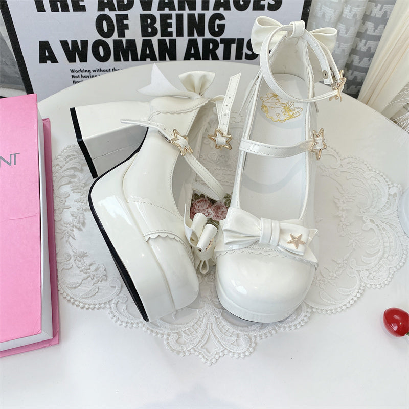 Stars Bows Thick-Heel Platform Shoes