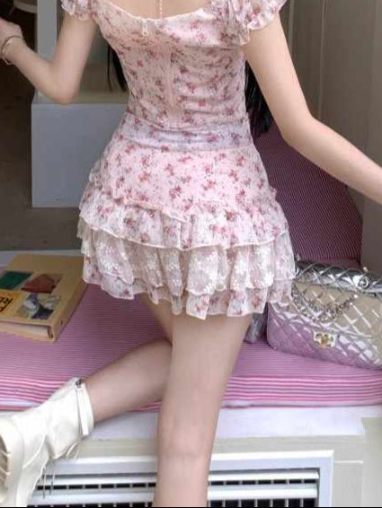 Lace Bow Floral Coquette Skirt