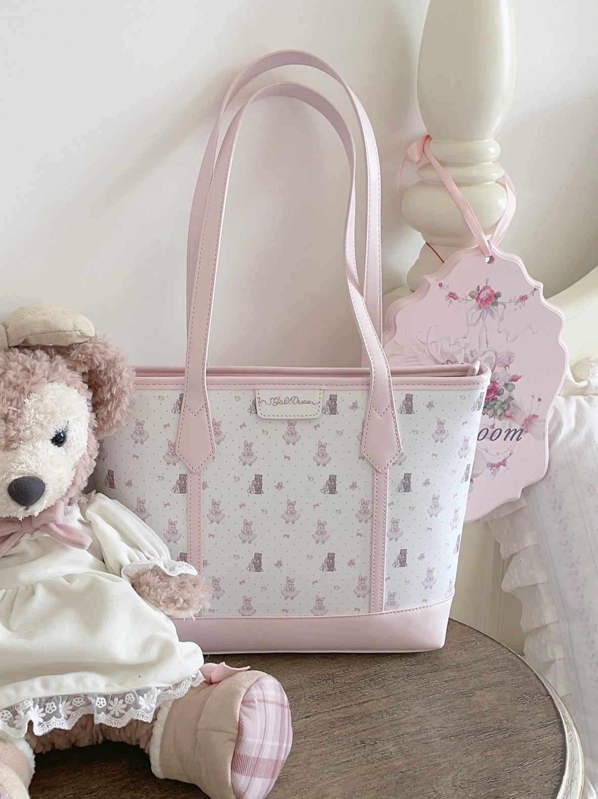 Girl's Dream Bunny and Bear Tote Bag