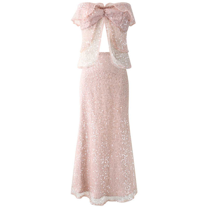 Pink Sequined Fishtail Suit