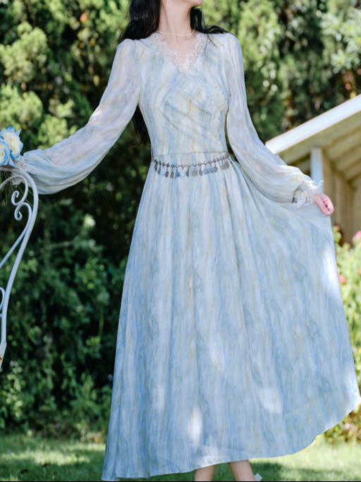 Fairy Blue Oil Painting Dress