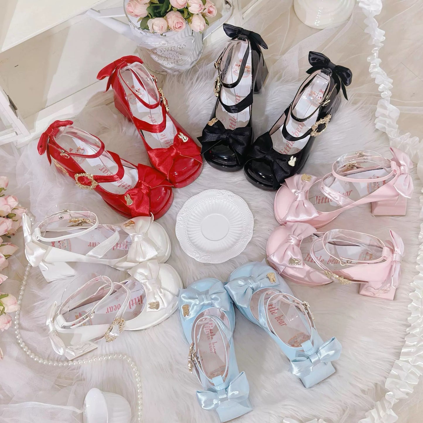 Rabbit Bows Leather High Heels