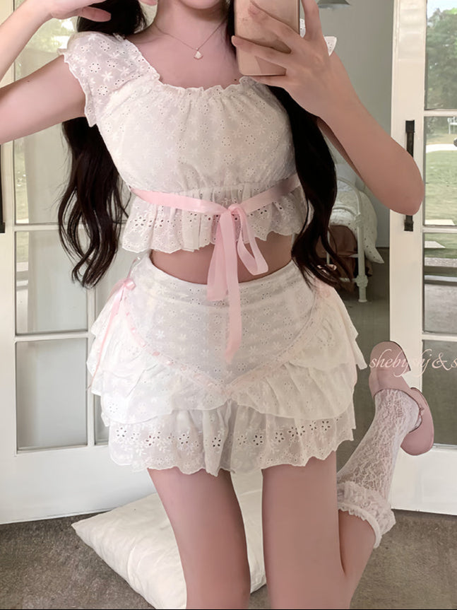Pink Bow Lace Top Coquette Coord