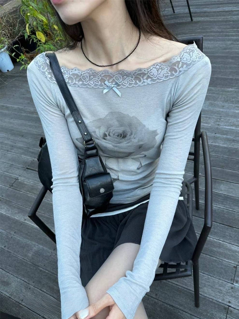 Coquette Rose Lace Long-sleeved Top