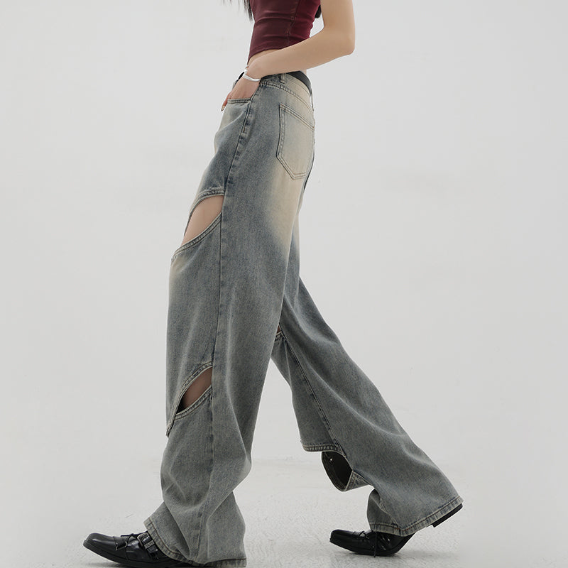 Retro Washed Ripped Wide Leg Jeans