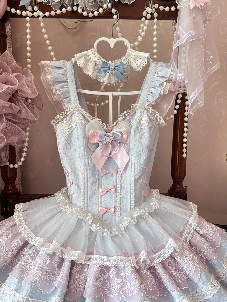 Balletcore Lolita Blue-Pink Puff Balloon Birthday Princess Dress
