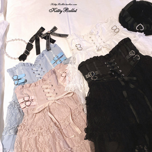 Rose Heart Lace Strap Skirt