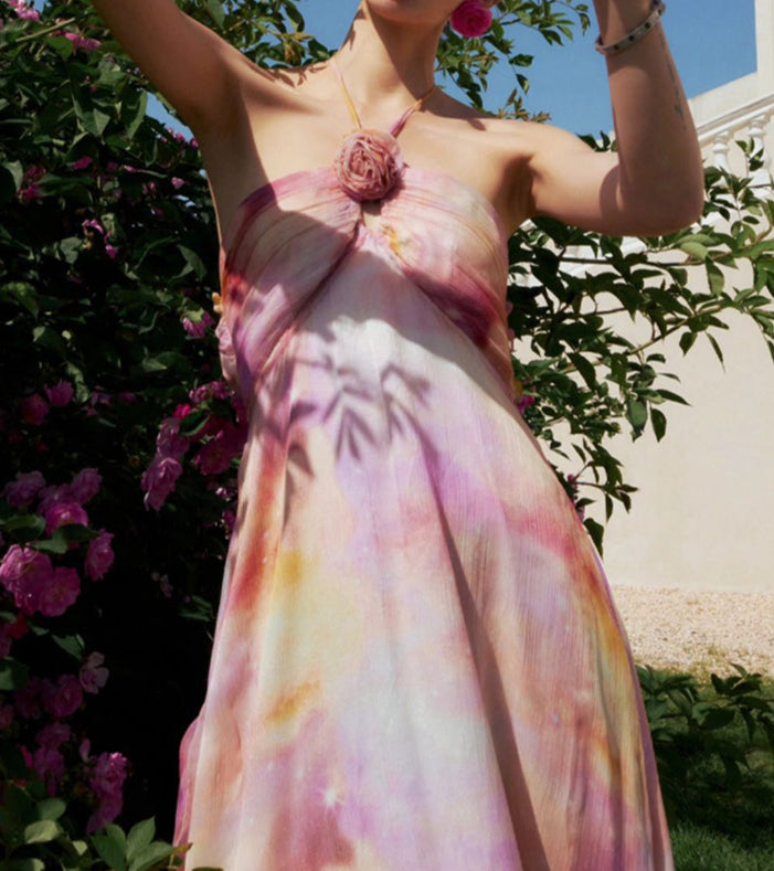 French Rose Halter-neck Dress