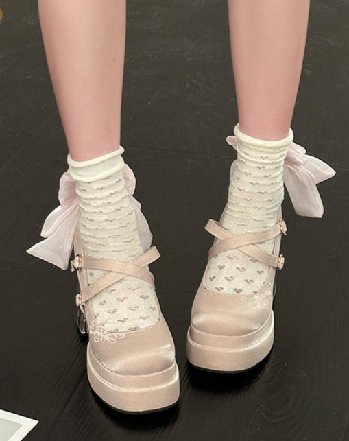 Mesh Pink Bow High Heels