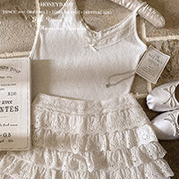 Original Lace Layered Bottoming Vest Retro Girly Basic Sweet Top