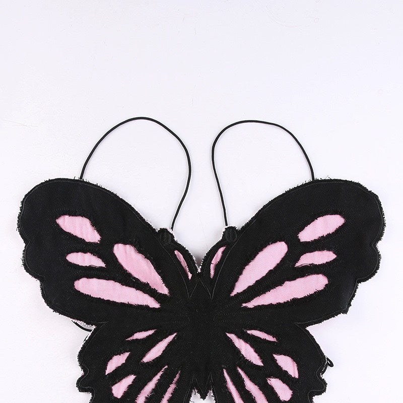 Butterfly Embroidered Strap Backless Top