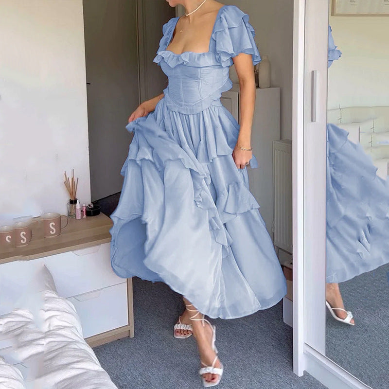 French One-shoulder Ruffled Dress