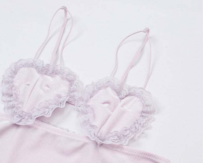 Heart Shape Velvet Suspender Nightgown