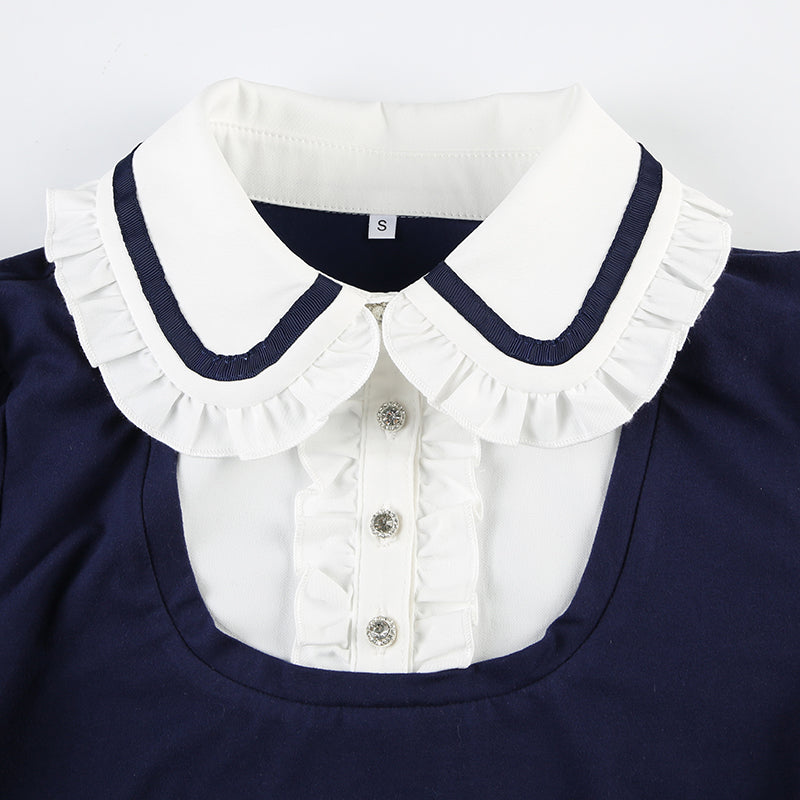 Retro college-style bow tie contrasting short-sleeved T-shirt