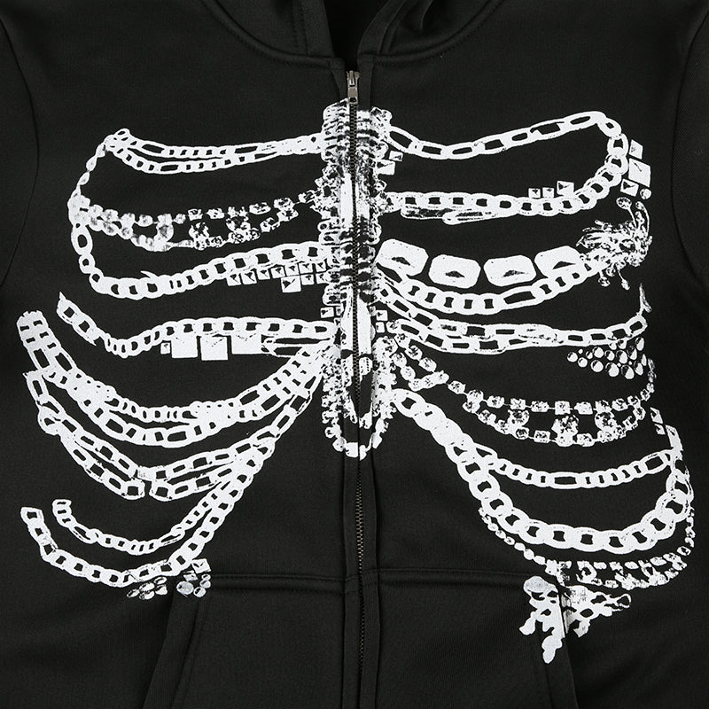 Grunge Shackles Bone Chain Zip-up Hoodie