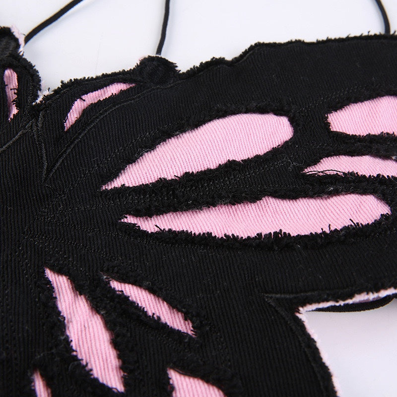 Butterfly Embroidered Strap Backless Top