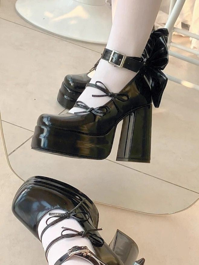 Bow-tie High-heeled Platform Shoes