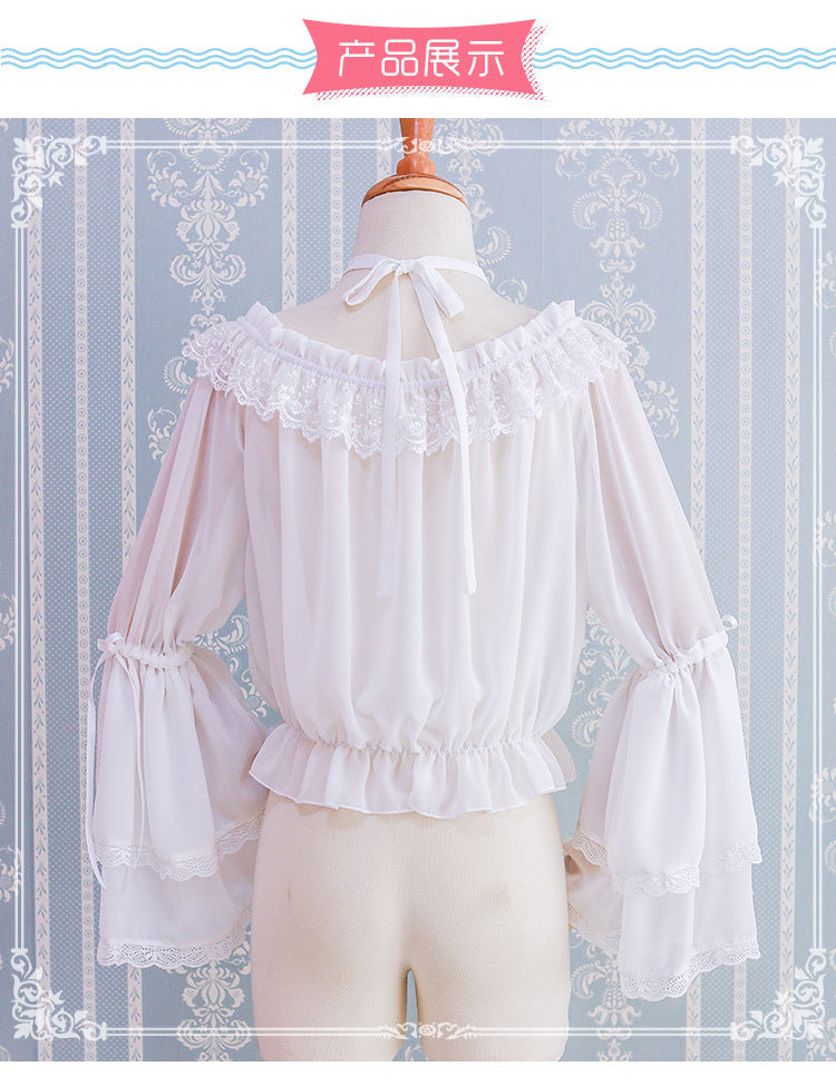 Kawaii Lolita Blouse Long Sleeve Halter Neckline Chiffon Blouse