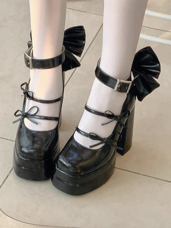 Bow-tie High-heeled Platform Shoes