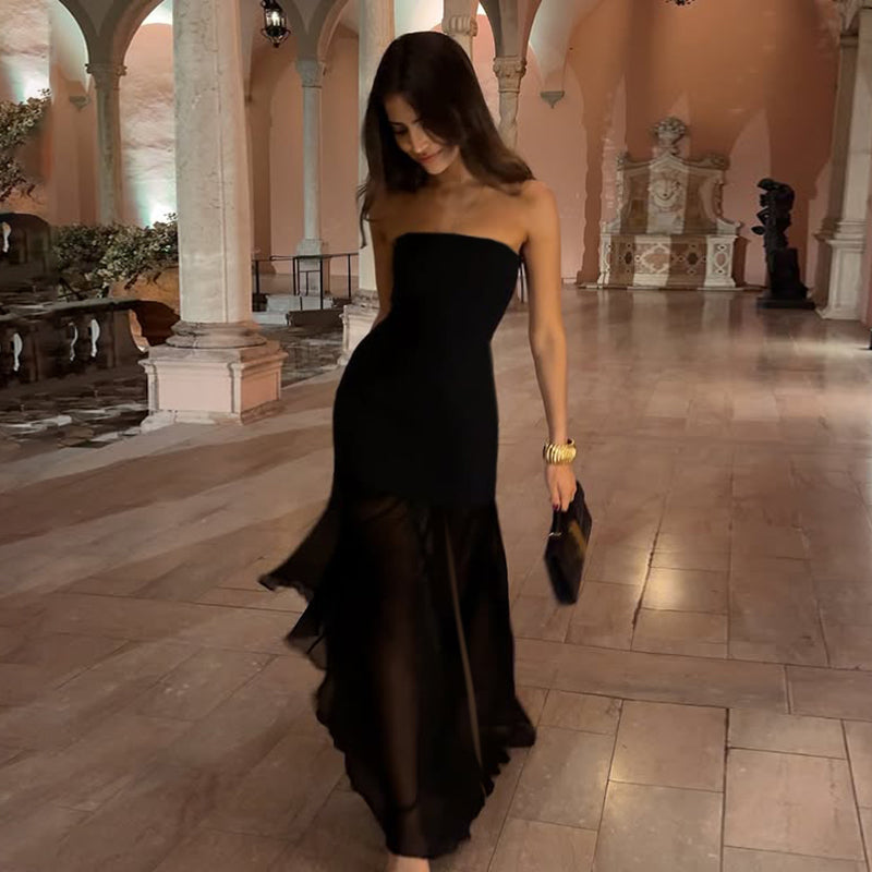 Mesh Off-shoulder Tube Top Dress