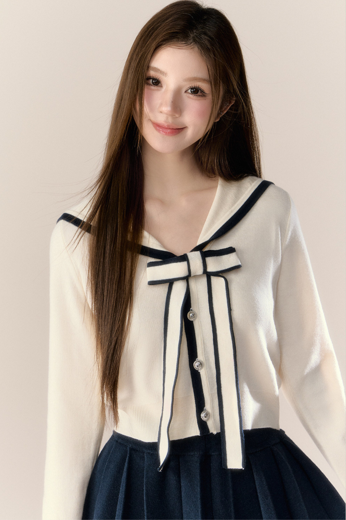 Sailor Ribbon Cardigan + Pleated Skirt Cardigan