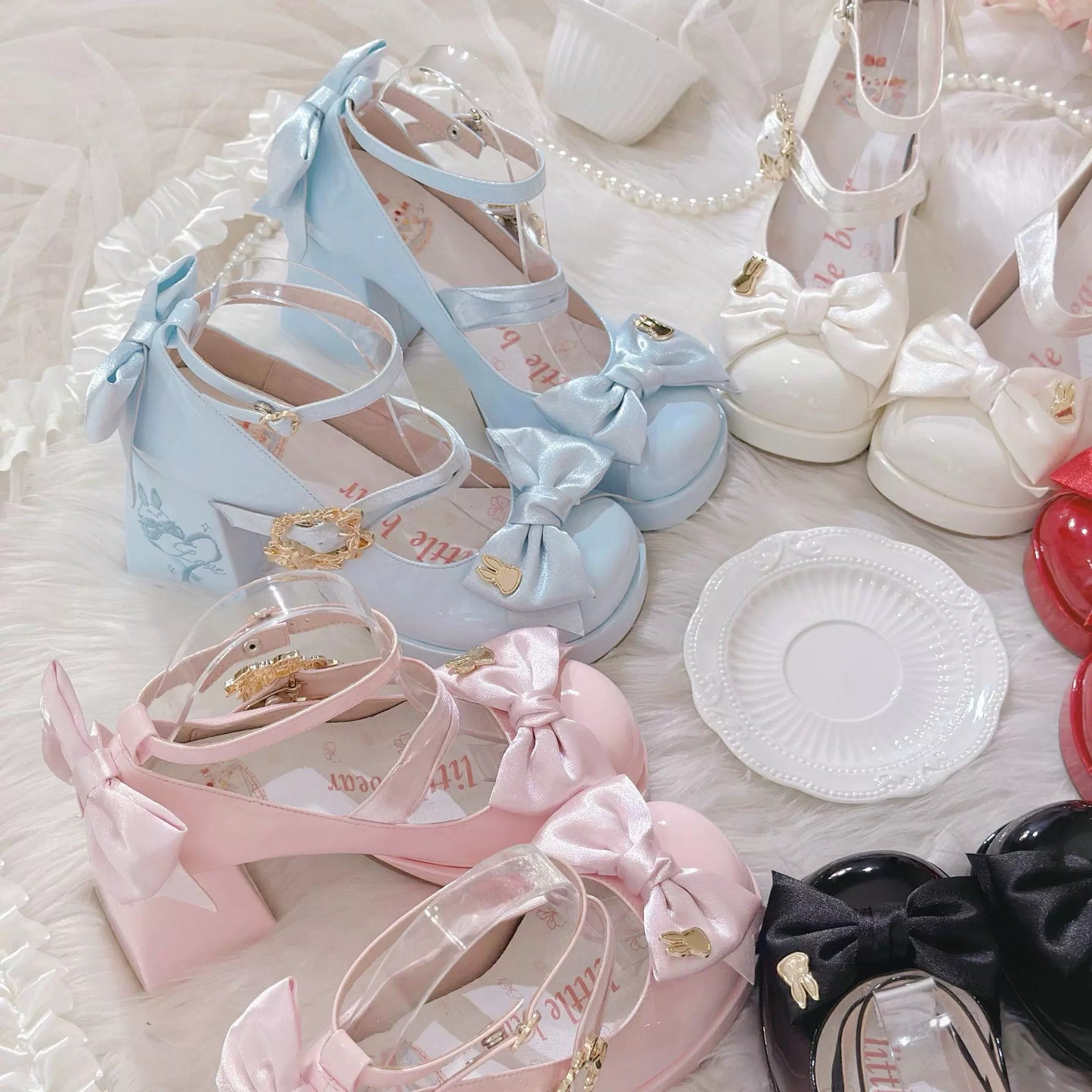Rabbit Bows Leather High Heels