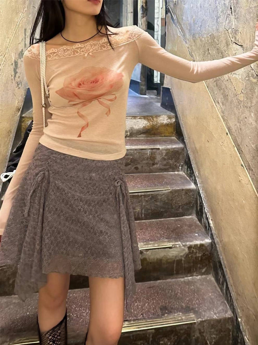 Coquette Rose Lace Long-sleeved Top