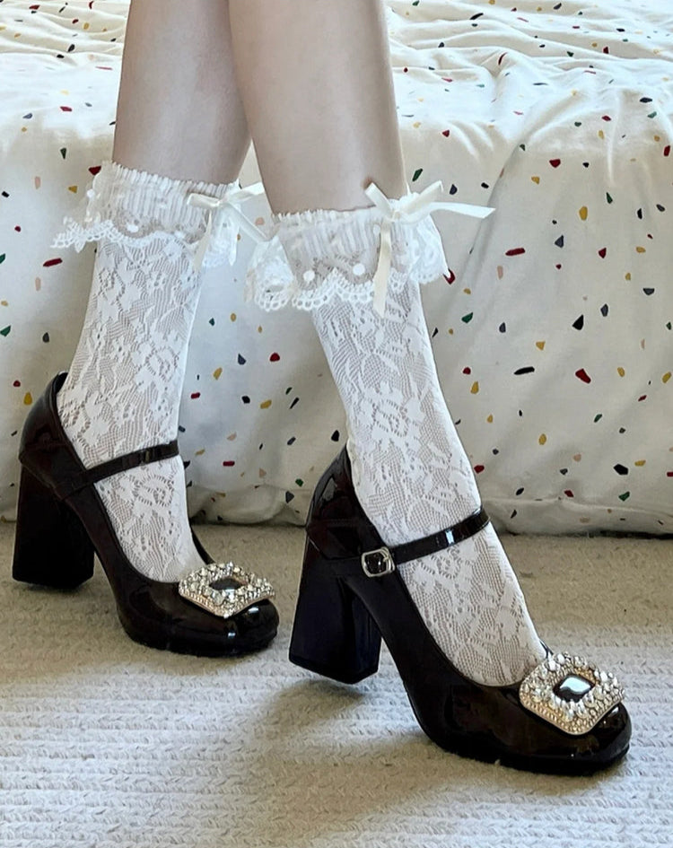 French Square Buckle Rhinestone Mary Jane Shoes