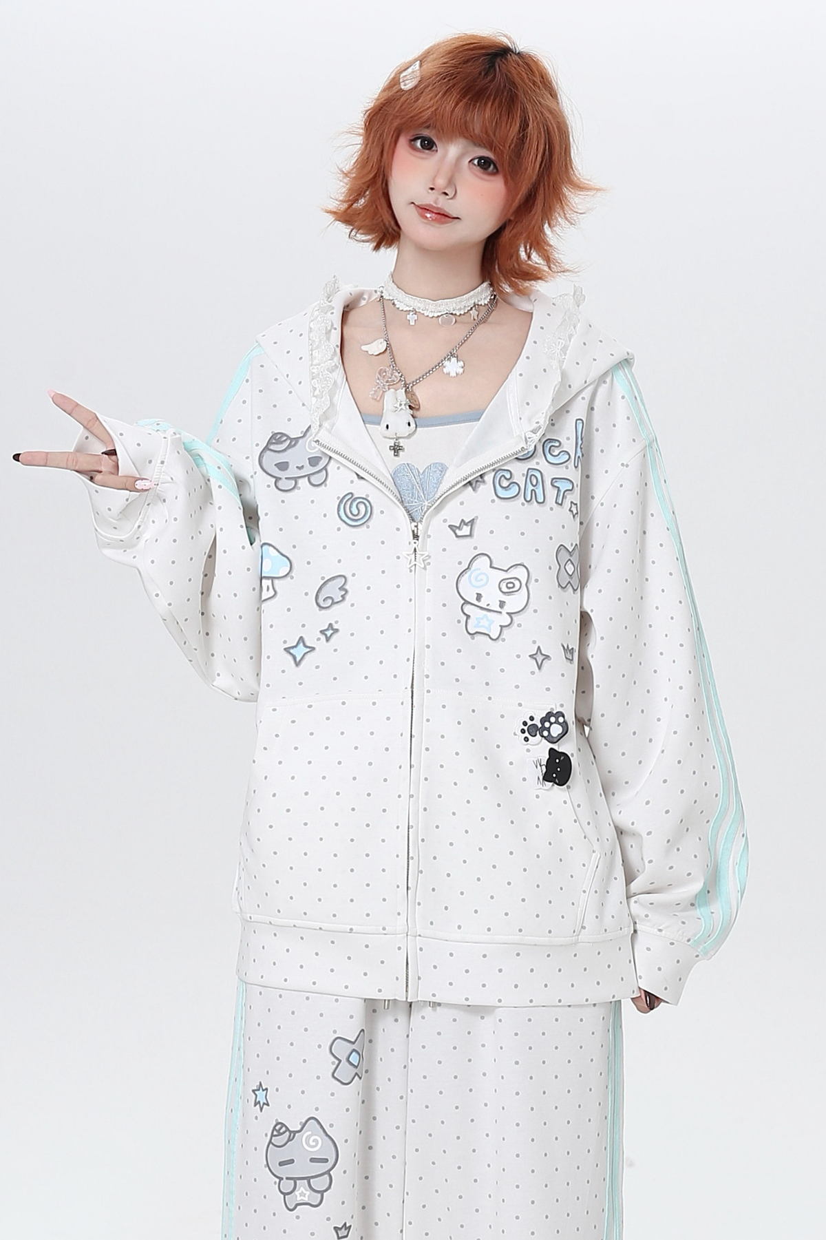 Polka Dot Loose Fit Hoodie Jacket