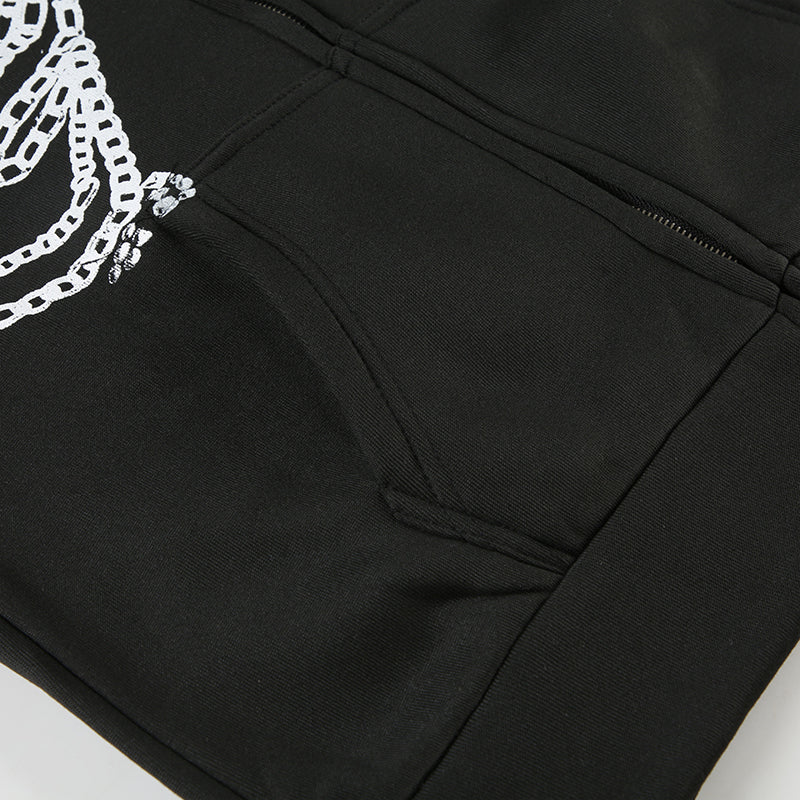 Grunge Shackles Bone Chain Zip-up Hoodie