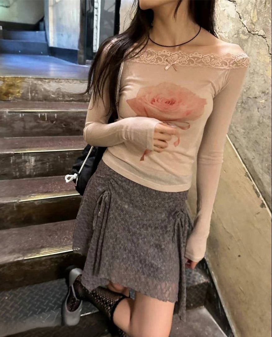 Coquette Rose Lace Long-sleeved Top