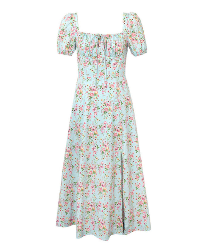 Cottage Floral Puff-sleeved Dress