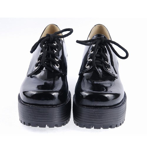 Black Round Toe Army Style Platform Classic Lolita Shoes