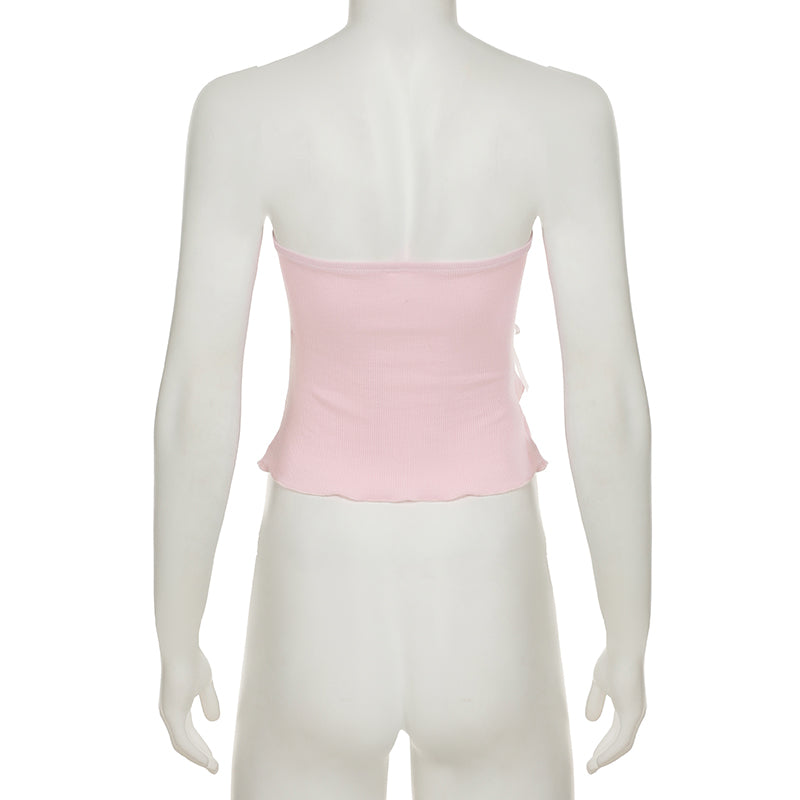 Lace Splicing Slit Tube Top