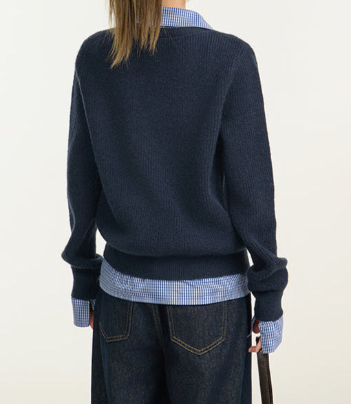 Preppy Navy Polo Collar Sweater