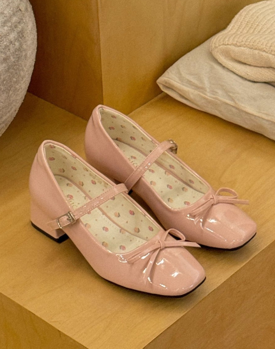 Ballet Girl Leather Thick Heel Shoes