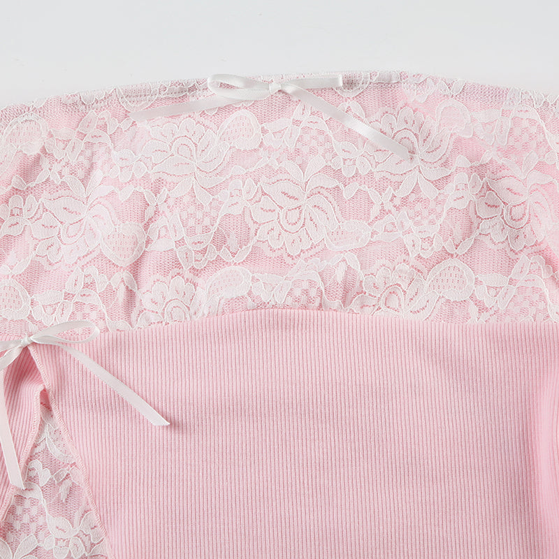 Lace Splicing Slit Tube Top