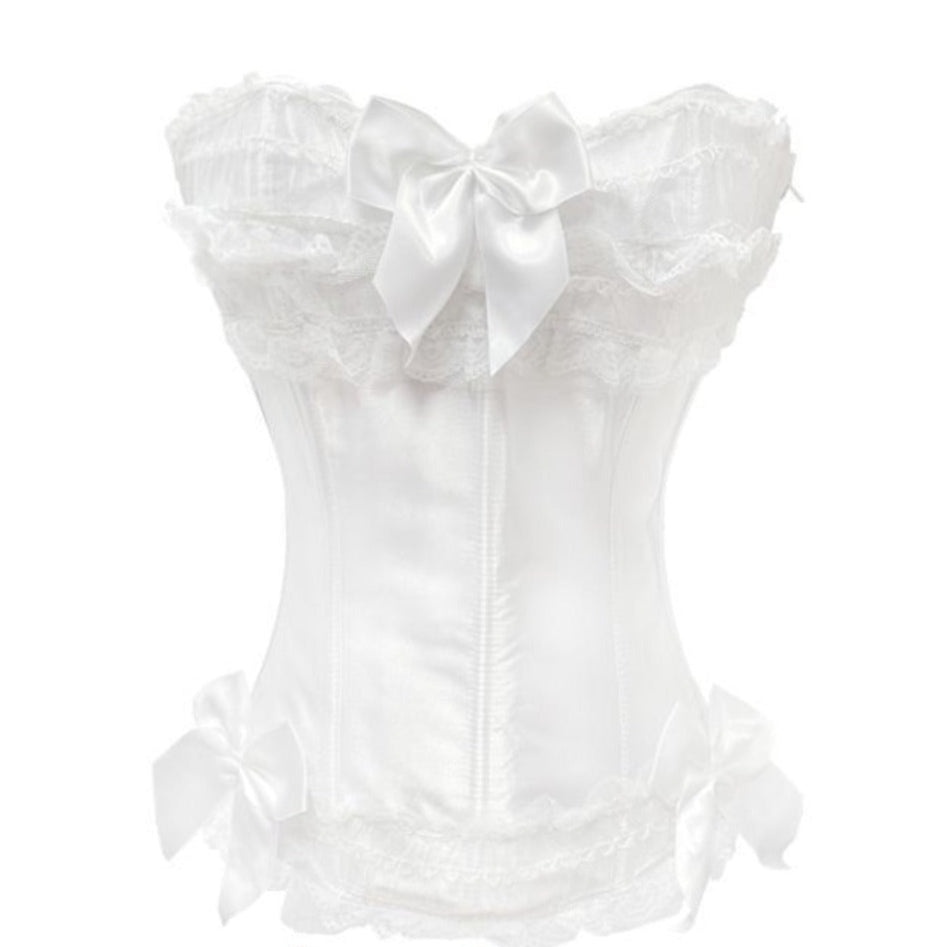 Vintage Lace Bow Herringbone Corset Bodysuit