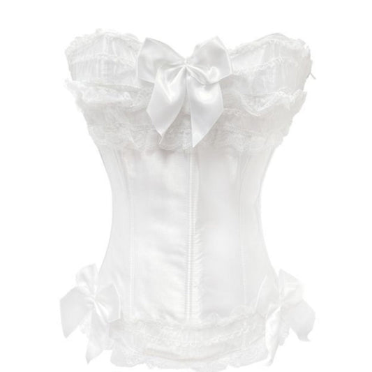Vintage Lace Bow Herringbone Corset Bodysuit