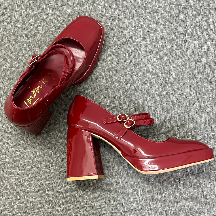 Square-toe Dark Coquette Bow Mary Jane