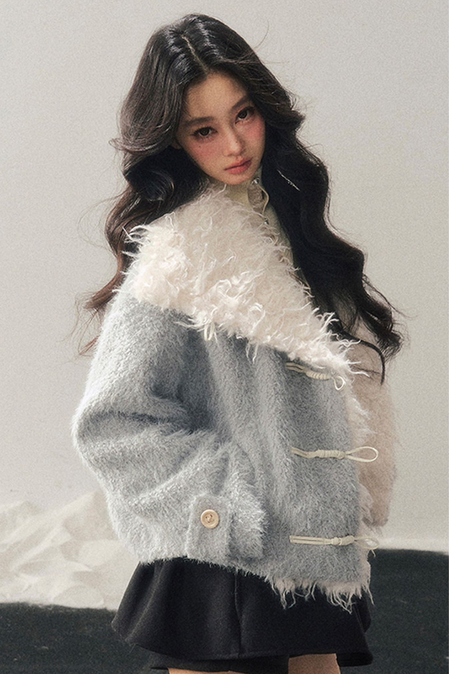 Horn Button Fur Sweet Coat