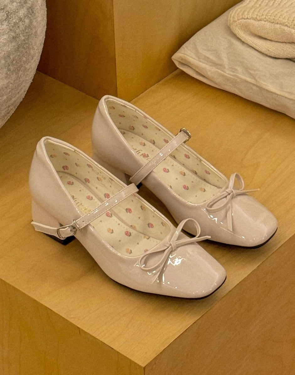 Ballet Girl Leather Thick Heel Shoes