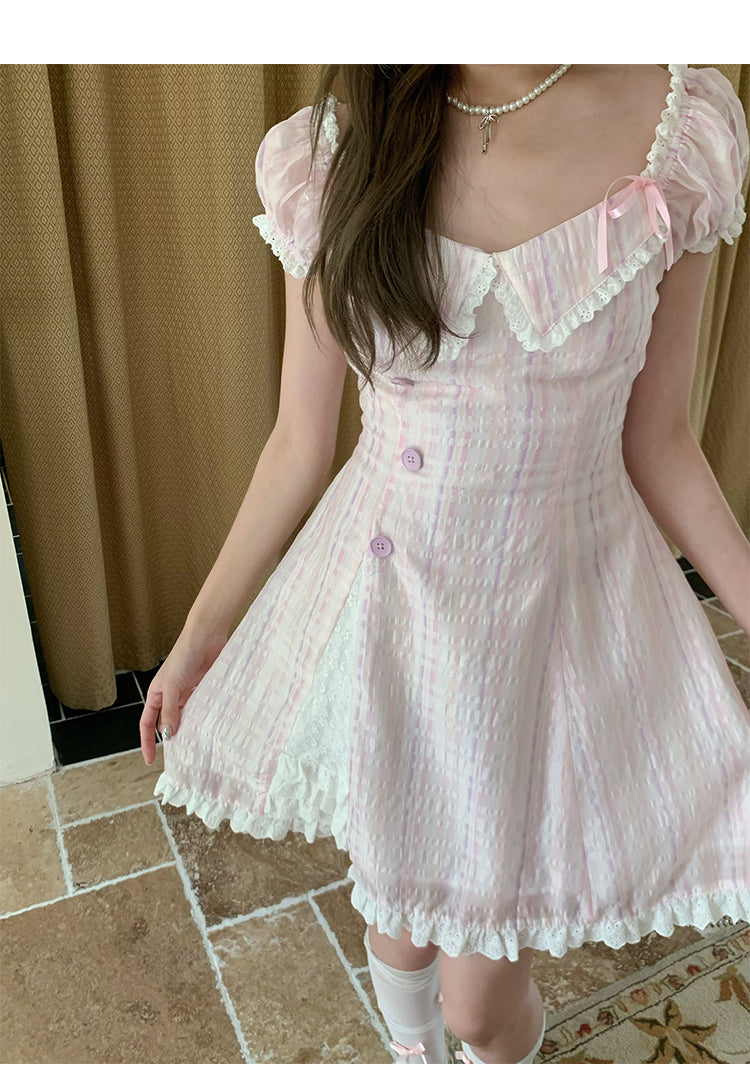 Retro Collar Plaid Dress