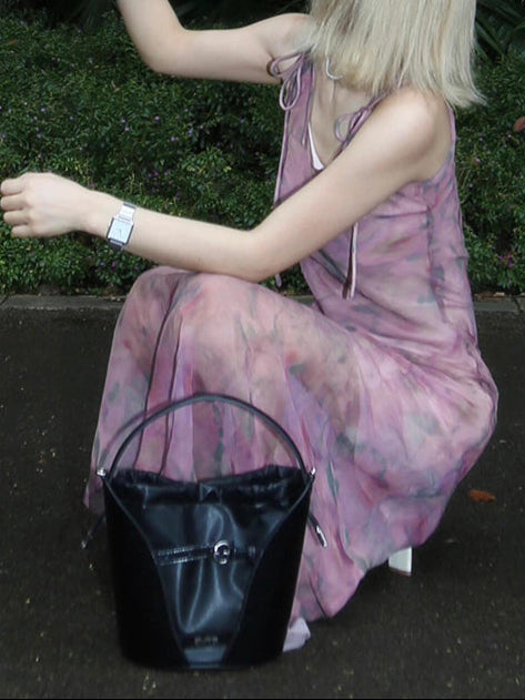Rose Smudged Chiffon Floral Dress