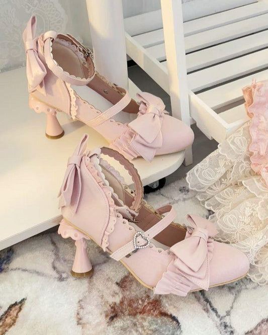 Ruffled Bows Leather Princess Shoes