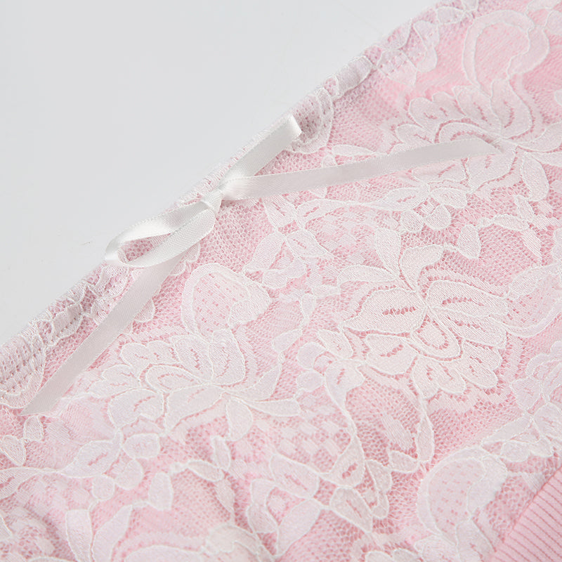 Lace Splicing Slit Tube Top